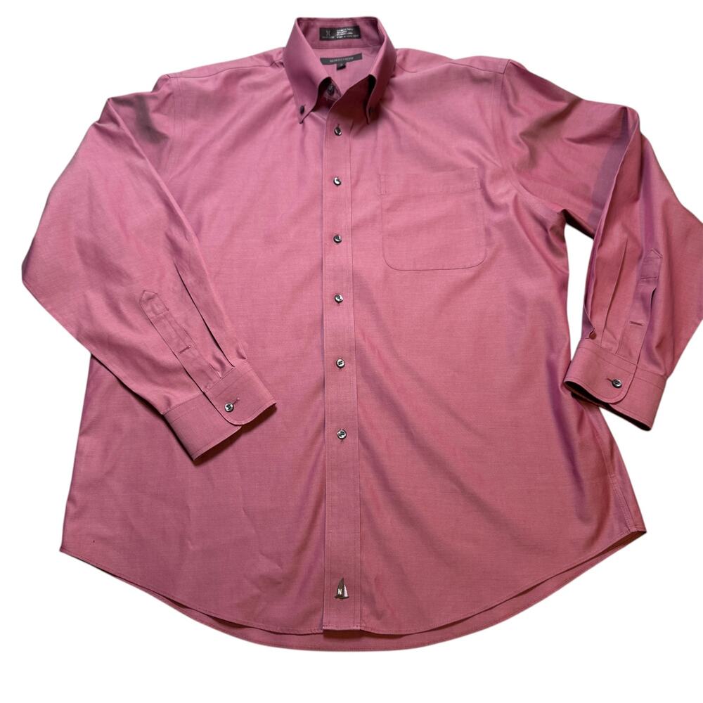 Nordstrom Smartcare Shirt Mens 16 33 Pink Cotton Wrinkle Free Button Down